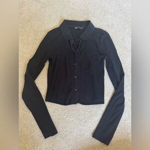 Zara Black Long Sleeve Collared Crop Top